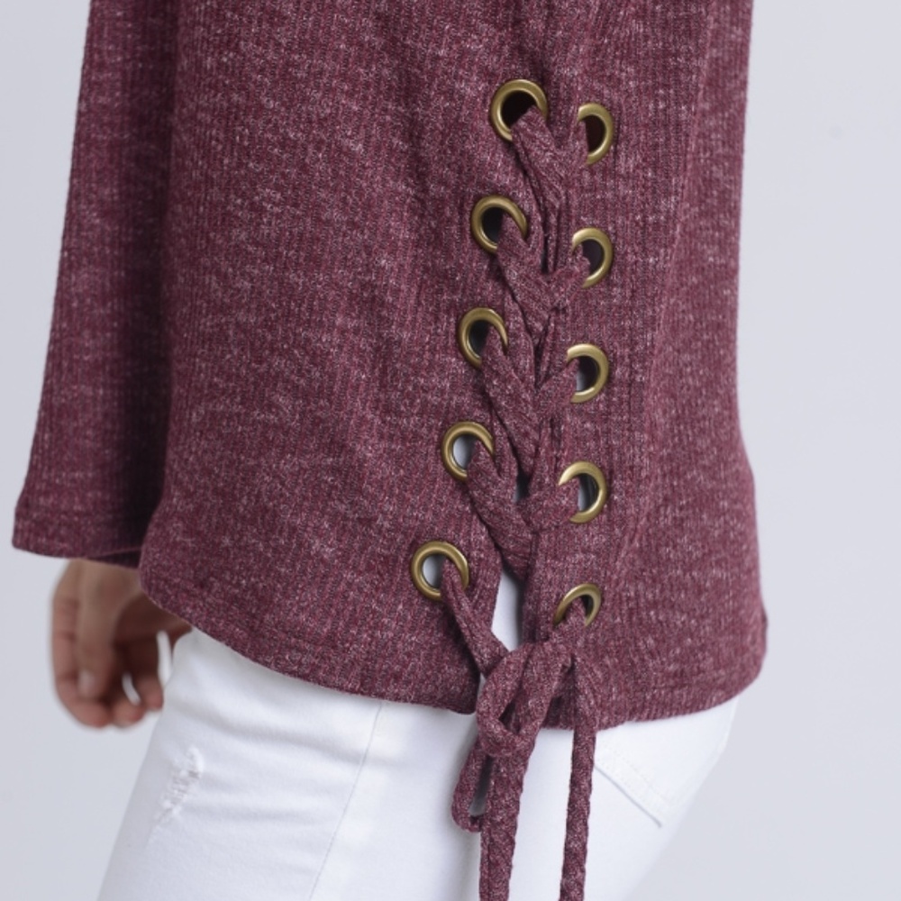 LAST Burgundy Ribbed Long Sleeve Tee 07006 - Picture 6 of 7